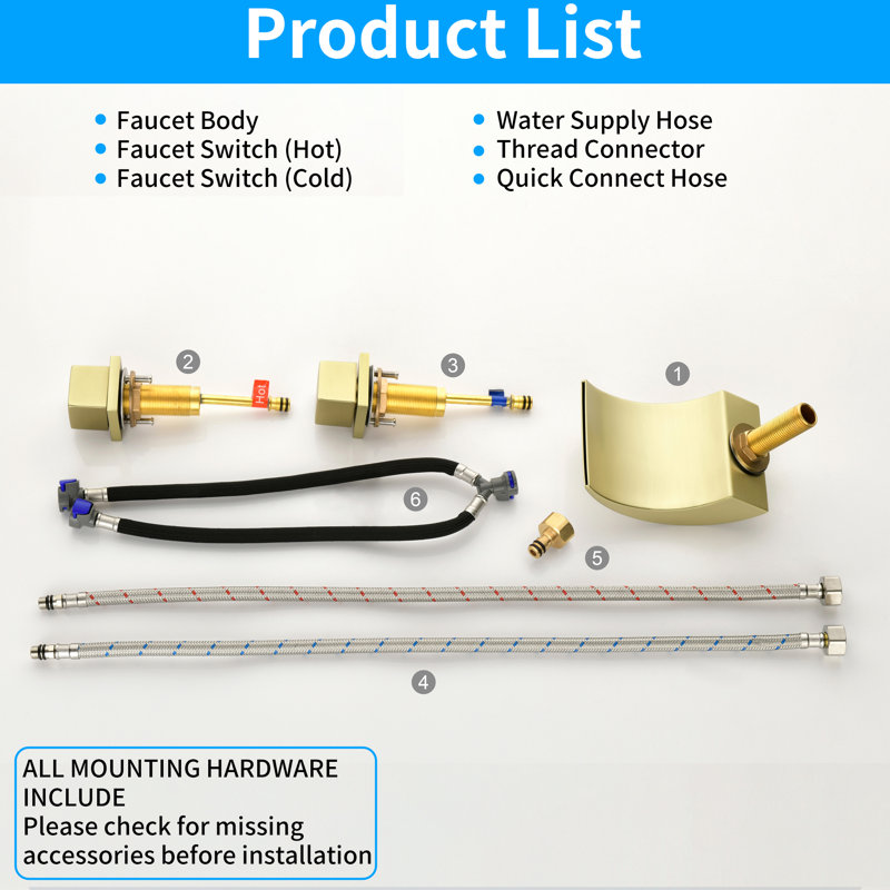 Waterfall 8 In. Widespread Double-Handle Bathroom Faucet Set 3-Holes Vanity Sink, Brushed Gold