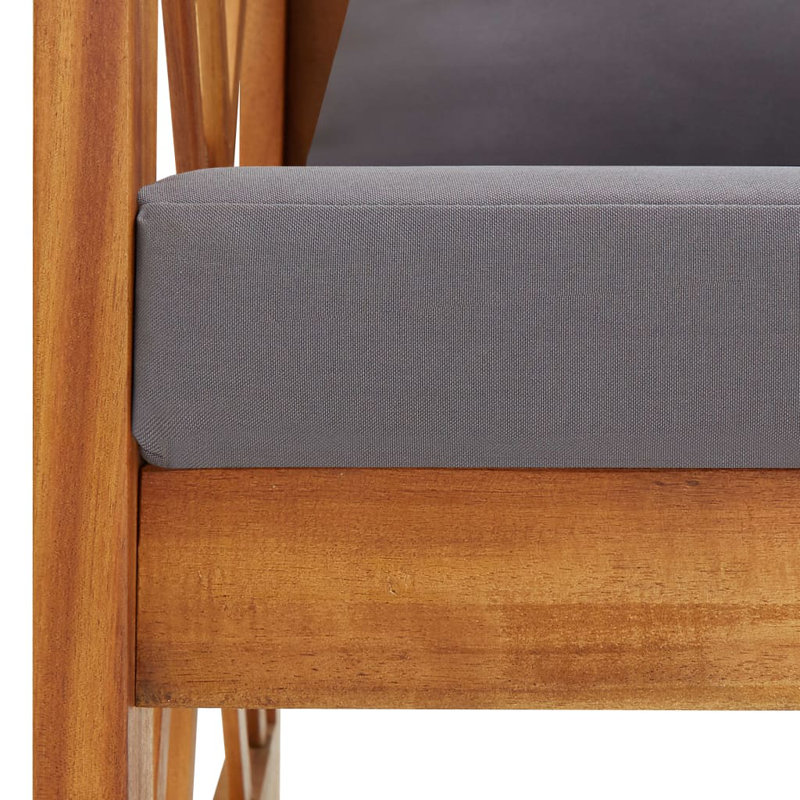Banc de jardin à finition bois d'acacia et coussins de patio gris foncé