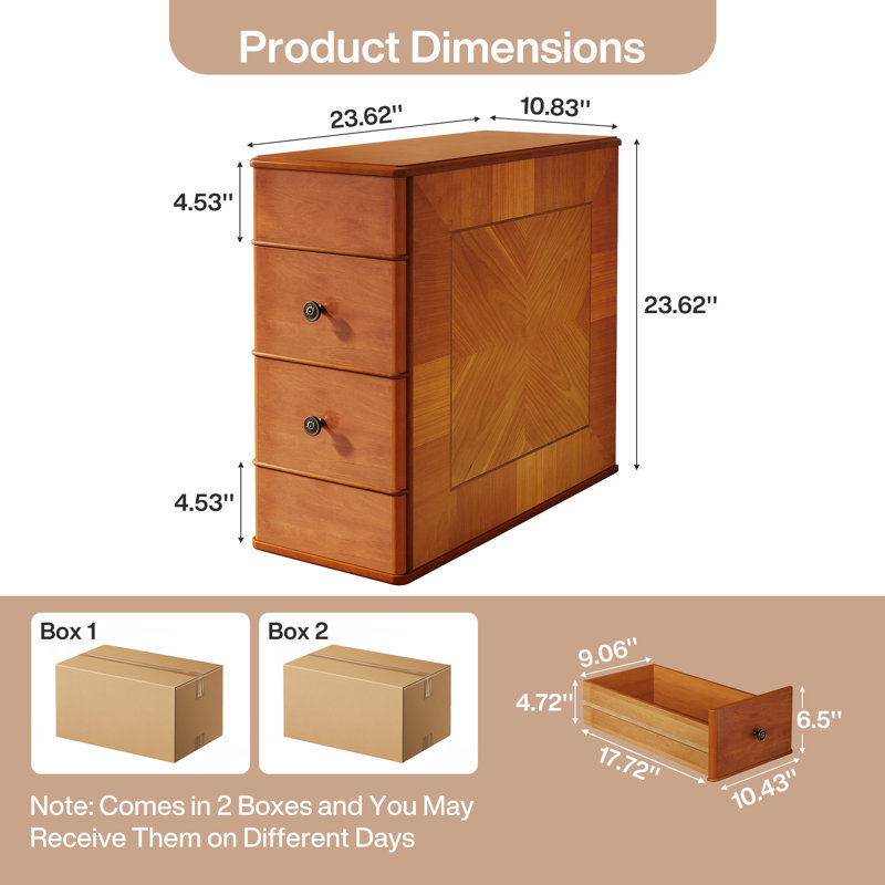 Narrow End Side Table with 2 Drawers, No Assembly Required (Set of 2)