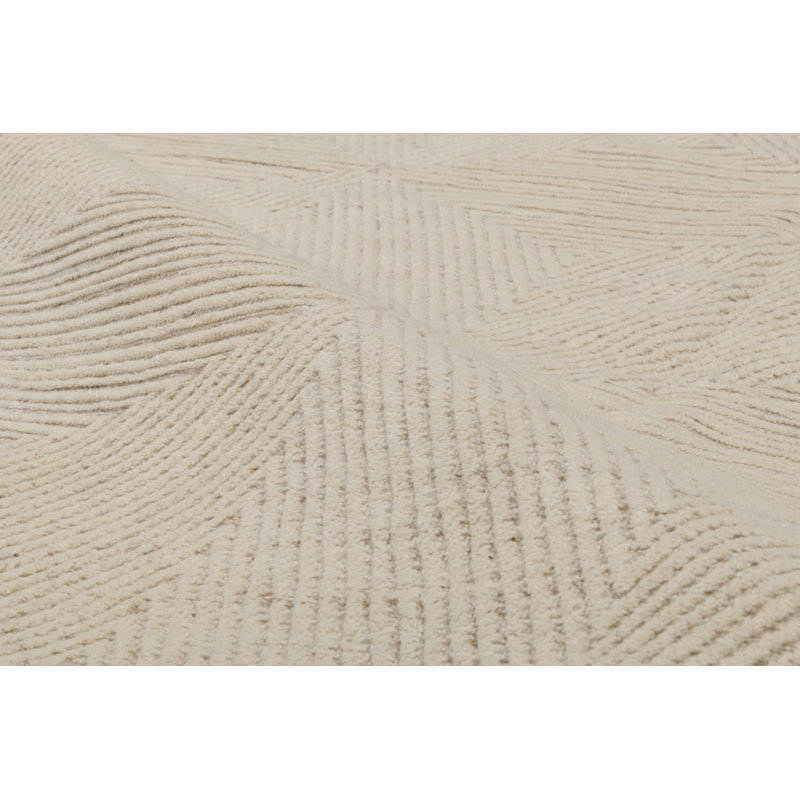 Rectangle Geometric Hand-Knotted Wool/Viscose Area Rug in Cream, Rectangle 6' x 9'