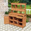 Table de jardin rustique avec huche, 6 tiroirs, tablettes, 2 armoires et crochets latéraux-1954536371