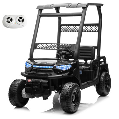 Voiture électrique pour enfants 24 V, chariot de golf 4 roues motrices avec télécommande, 2 places, moteurs 4 x 4 sur camion avec toit, boîte de rangement, lecteur de musique, lumières, klaxon