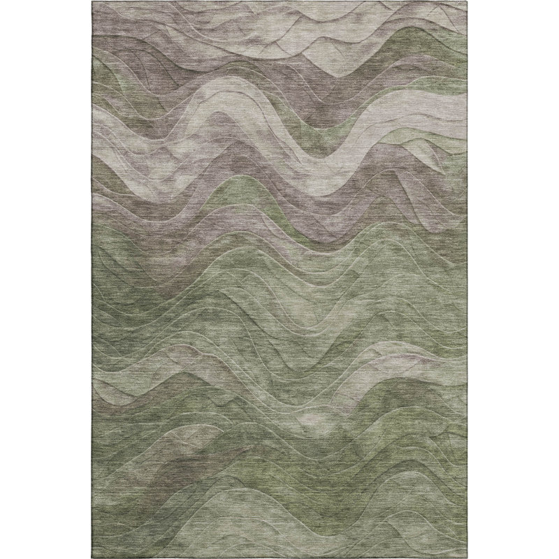 Premium Machine Washable Milardo AMF1700 Swirls Rug, Rectangle 10' x 14'