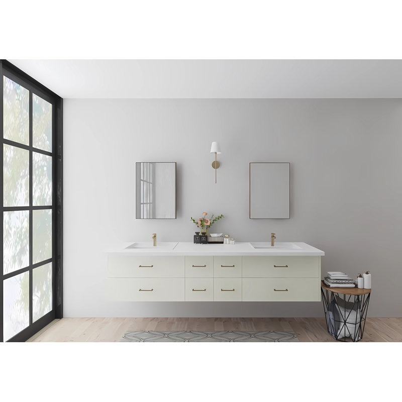 Calgary 90.5'' Double Bathroom Vanity Base Only, Ivory White