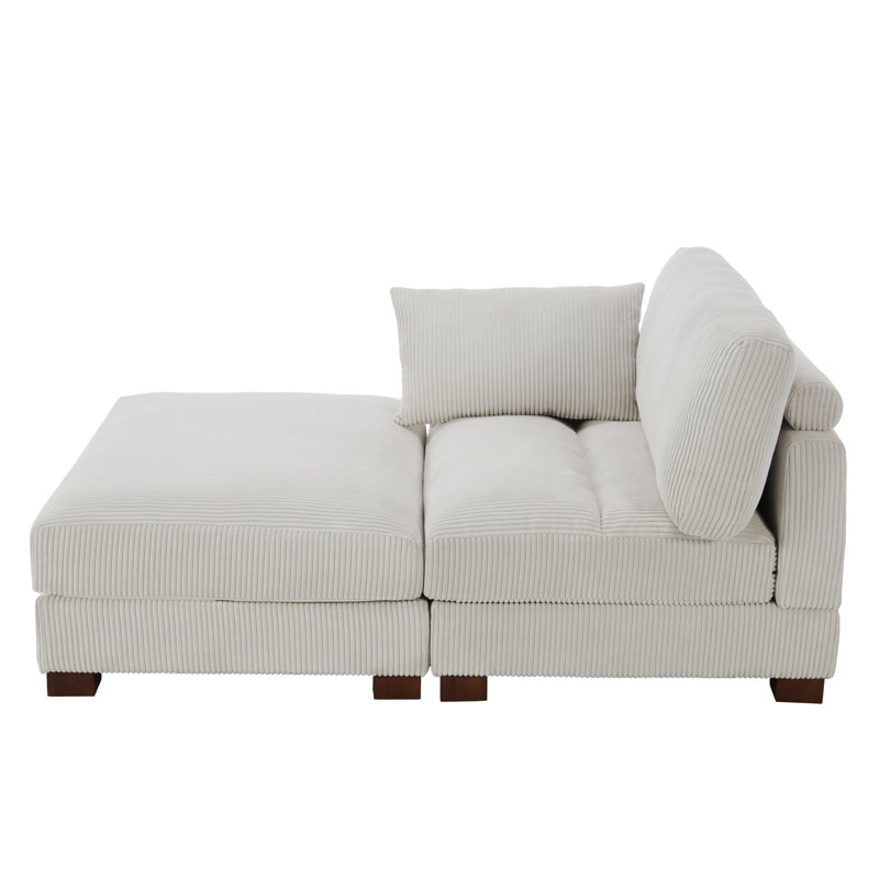 Bentura Oversized Upholstered Sea Salt Grey Corduroy Modular Chaise Lounge with Armrests & Throw Pillows, Left Hand Facing