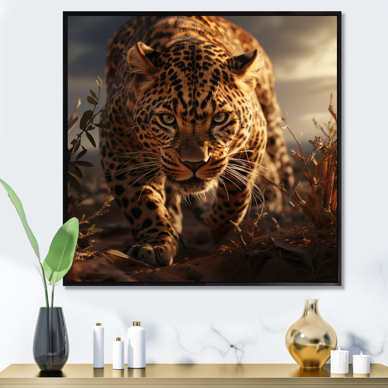 Leopard in the wild at sunset I - Leopard, reproduction d'art sur toile encadrée, H 30 po x l 30 po x P 1,5 po