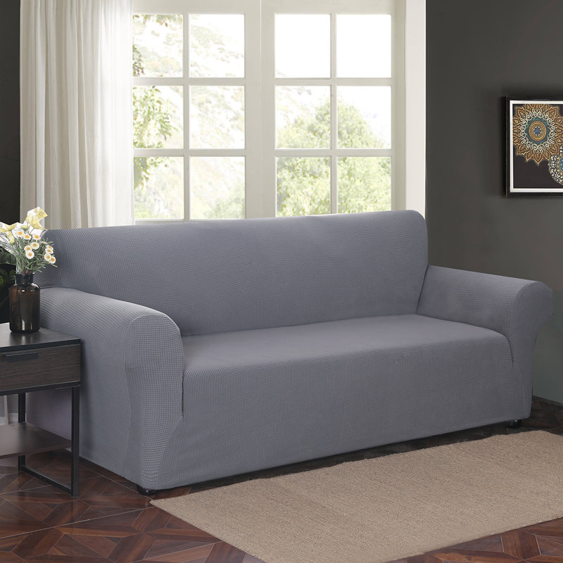 Polyester T-Cushion Sofa Slipcover, 114.3cm H x 309.88cm W x 86.36cm D, Grey