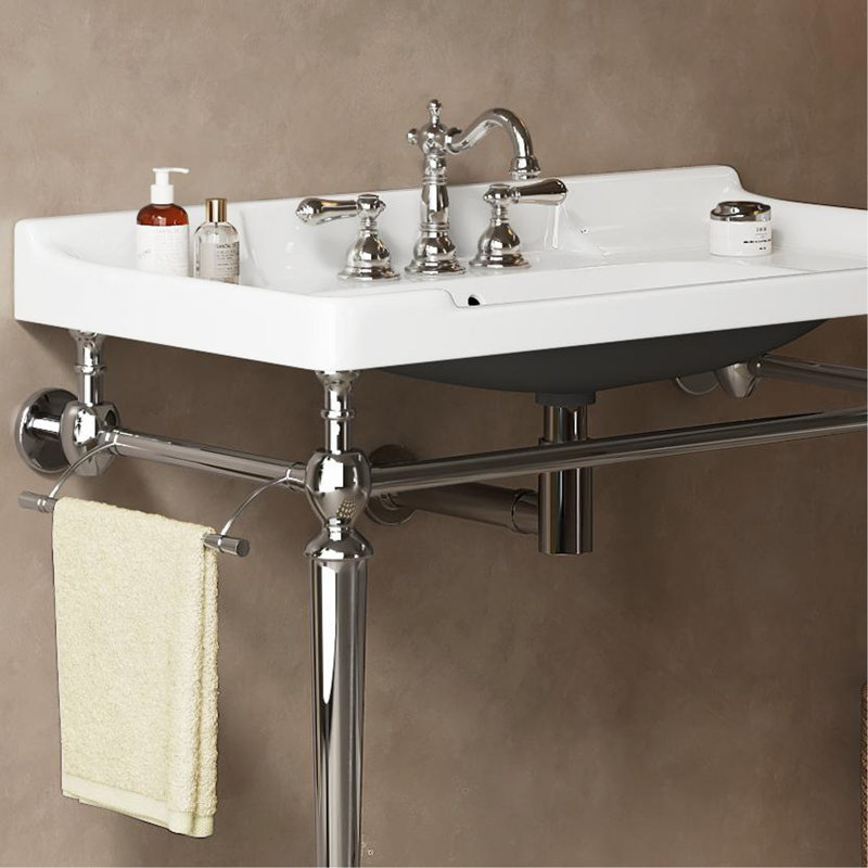 Lavabo de salle de bain en céramique 36 po avec 3 trous pré-percés, sans armoire ni robinet, Blanc