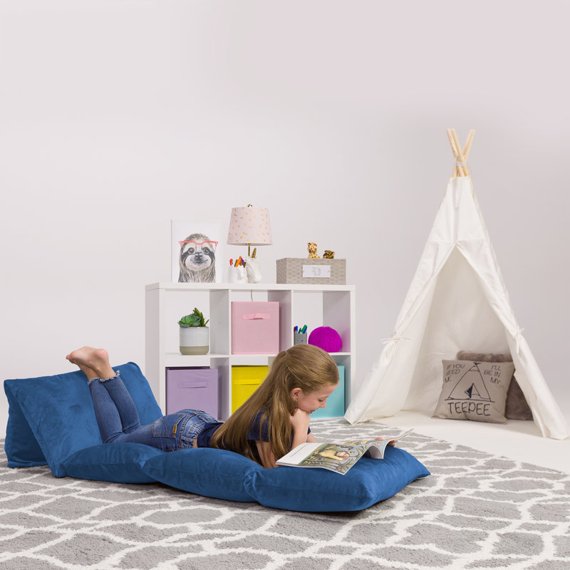 Kids Nap Mat Floor Pillow Cover, Queen Pillow Size, Cozy Soft - Blue