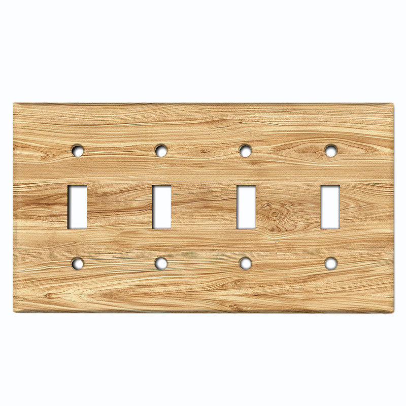 Couvercle de plaque d'interrupteur en métal; Bascule à 4 bandes standard des États-Unis - image imprimée d'un motif en bois moderne