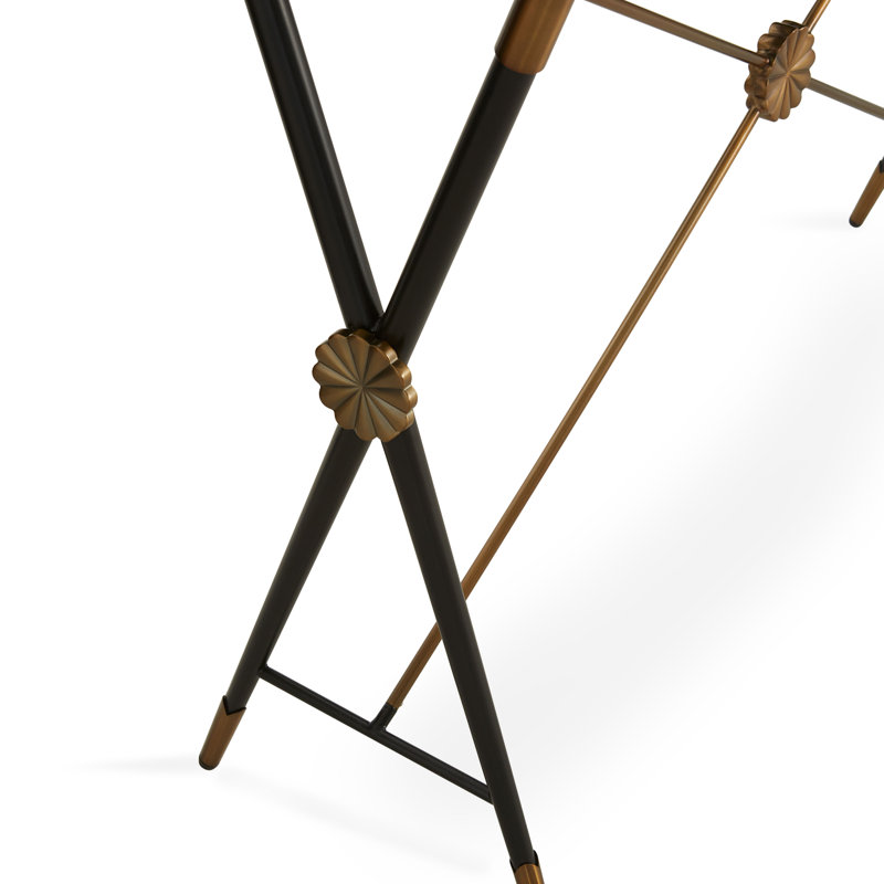 Teal Lacquer and Blackened Steel Console Table with Brass Accents