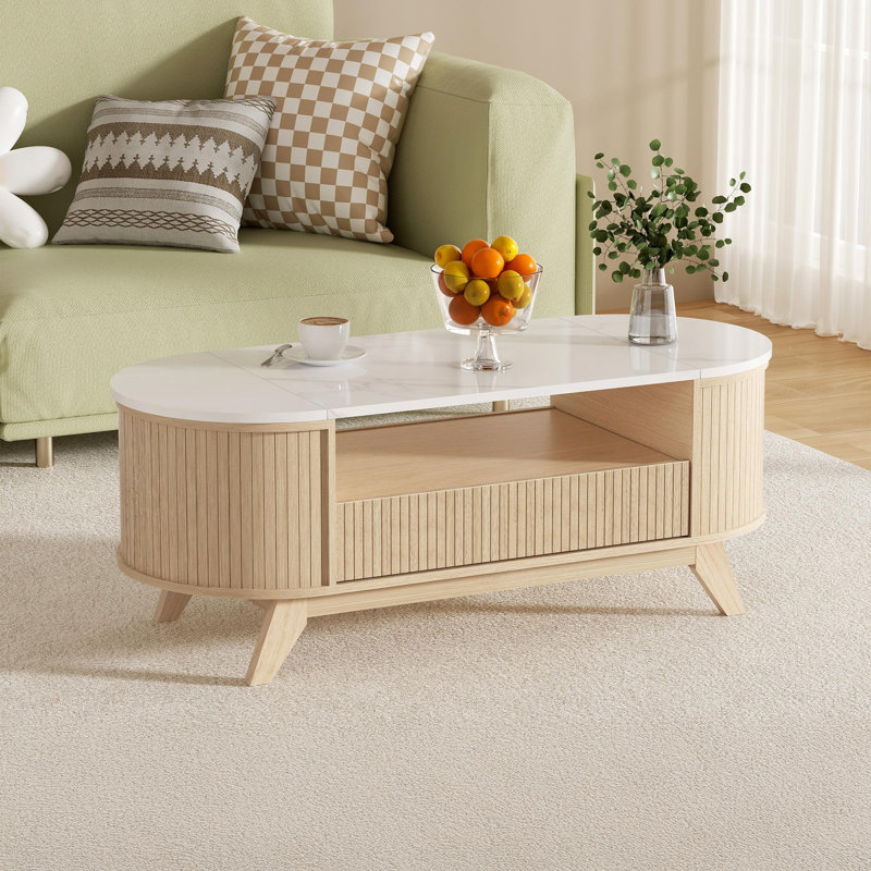 46.4" Fluted Oval Coffee Table with Drawer
