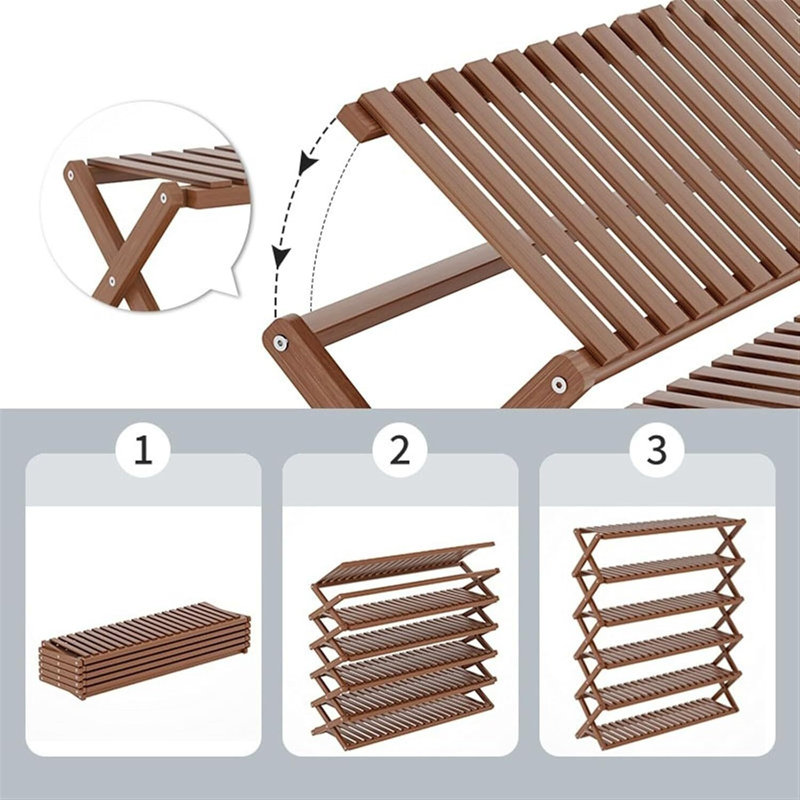 Bamboo 3-Tier Foldable Shoe Rack for Entryway Storage and Organization, Nature