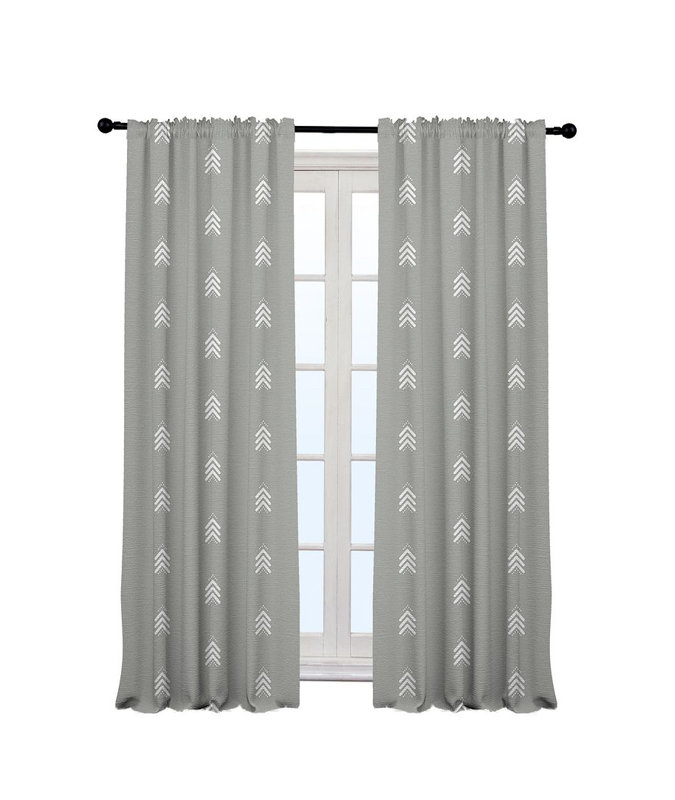 Arrow-Patterned Boho Room Lined Single Panel Curtain, 140cm Width x 175cm Drop, Grey