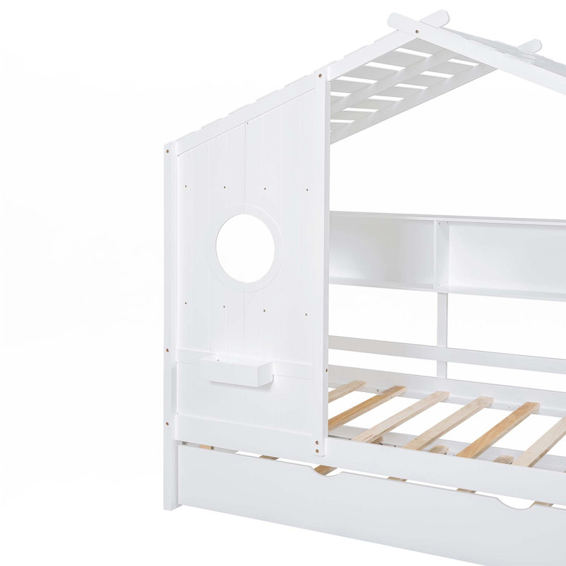 Lit simple en bois avec lit gigogne, Simple, Blanc