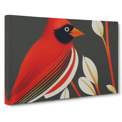 Cardinal Bird Art Deco - Wrapped Canvas