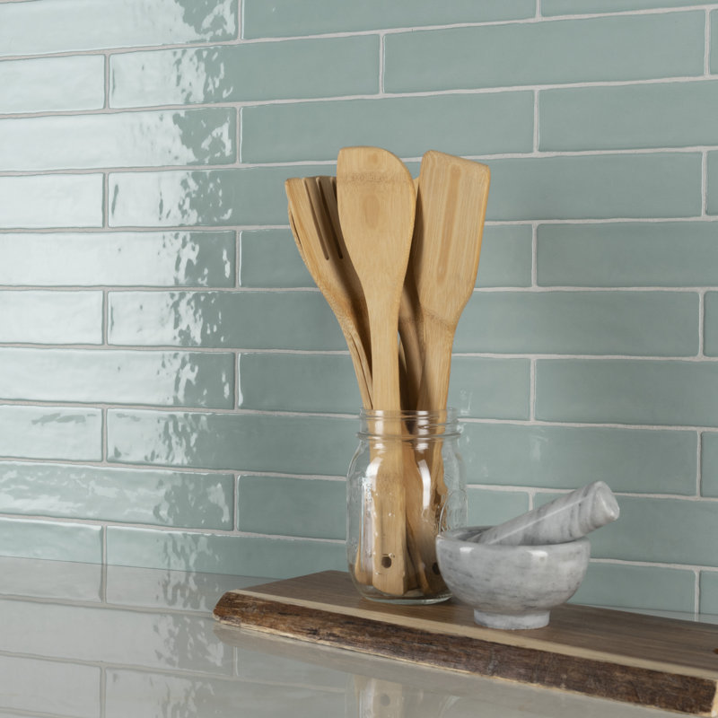 Chester 2" x 10" Ceramic Brick Look Subway Tile, Aqua