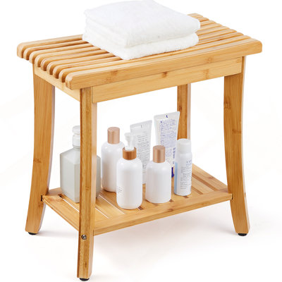 Bamboo Shower Bench 19.1 X 11.3 X 18.3 In Shower Stool Chair For Bathroom