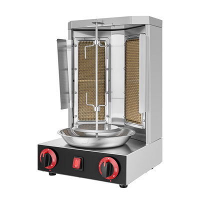 Four pivotant vertical de comptoir, rôtissoire de 6,8 kg pour shawarma et autres viandes, chauffage au GPL, gril rôtissoire en acier inoxydable avec contrôle de température à deux zones et récupérateur de viande.