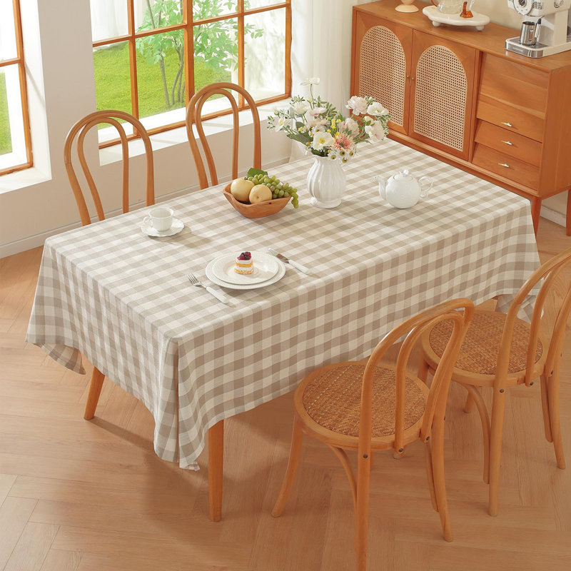 Checkered Tablecloth Rectangle Washable Buffalo Plaid Table Cloth Cotton Linen Gingham Table Cover For Picnic Kitchen Dining Room, Beige And White,60 * 60 Inch