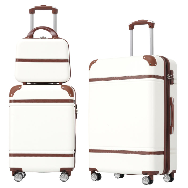 Ensemble de 3 valises à roulettes Hardshell avec valise TSA, Blanc