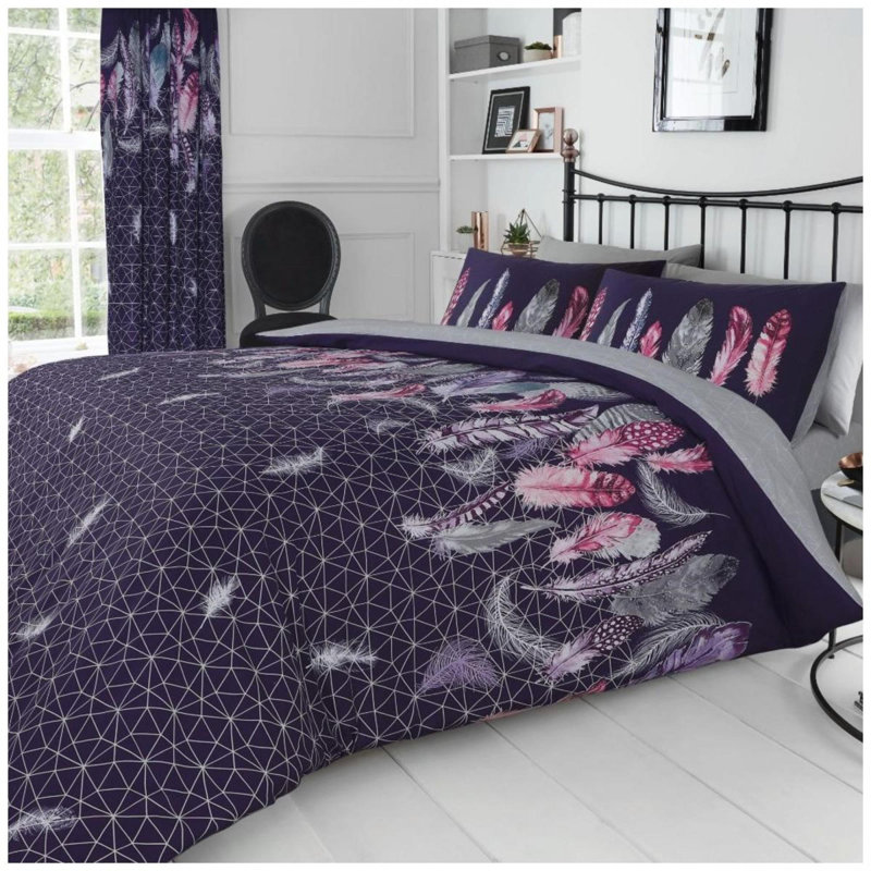 Modern Feather Design Duvet Cover Set with Matching Pillowcases - Polycotton Fabric Bedding, King - 2 Standard Pillowcases 11
