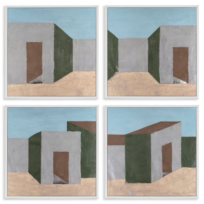 «Desert Modular Homes», ensemble de 4 giclées par Michael Willett, Estampe numérique encadrée blanc bord de mer
