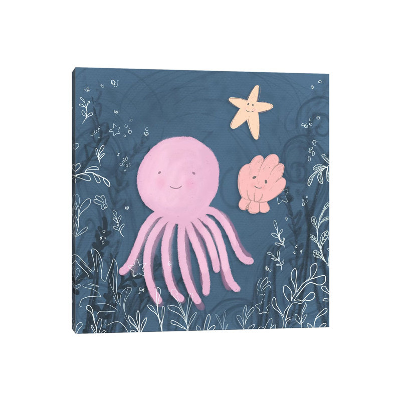 Mermaid And Octopus Navy II by Hartworks - Wrapped Canvas Gallery-Wrapped Canvas Giclée, 30.48 cm H x 30.48 cm W