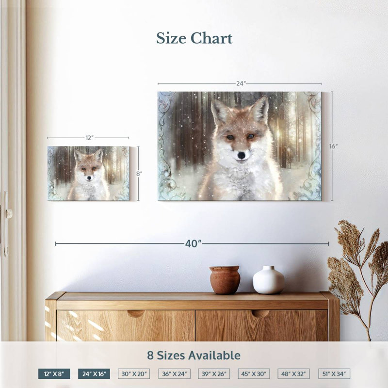 Renard d'hiver enchanté, H 16 po x l 24 po