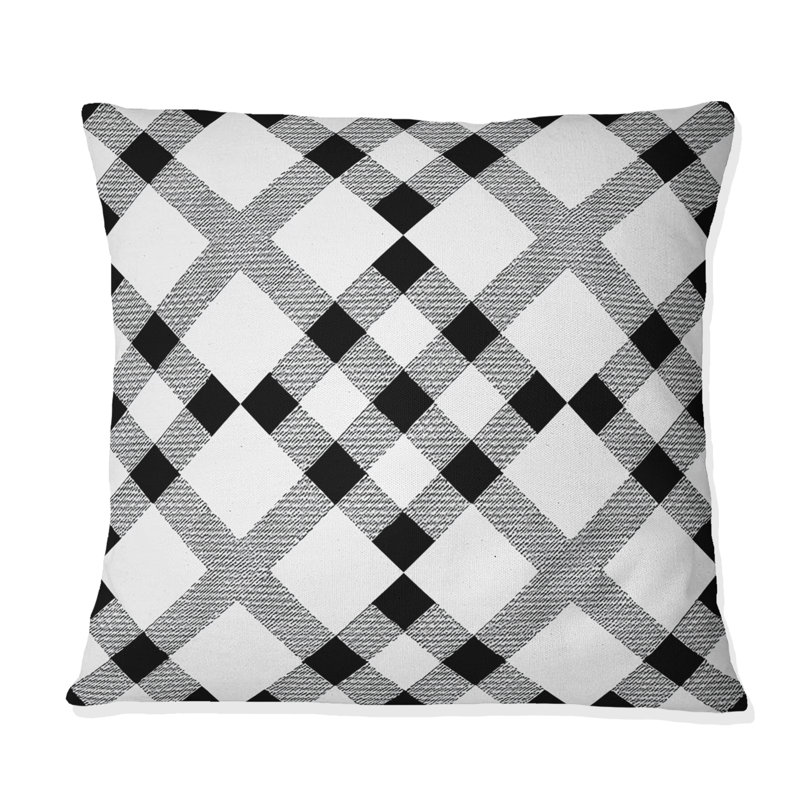 Blanc moderne Houndstooth I - coussin décoratif moderne, H 16 po x l 16 po
