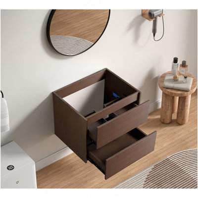 Meuble-lavabo mural brun foncé, assemblage facile, tiroir à fermeture en douceur avec glissières de qualité supérieure, fabrication en bois robuste, emballage sécuritaire sans lavabo