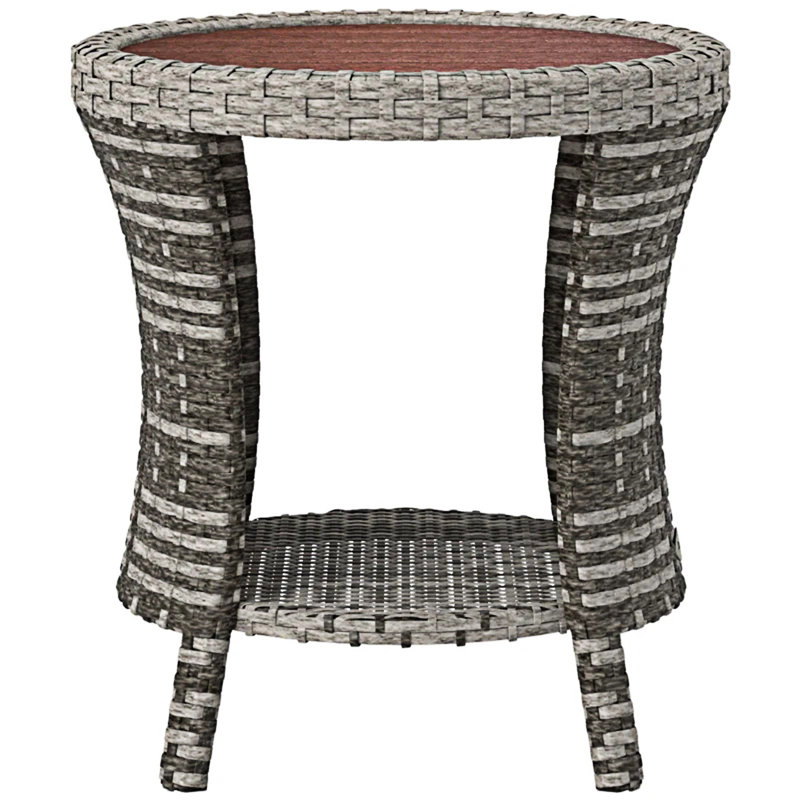 Table d'appoint en osier pour l'extérieur, Brun / Gris