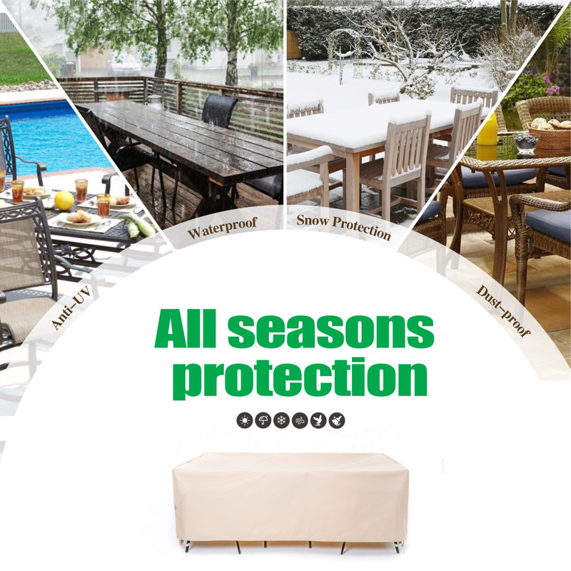 Beige Waterproof Outdoor Patio Rectangular Table Cover, 108" Wide
