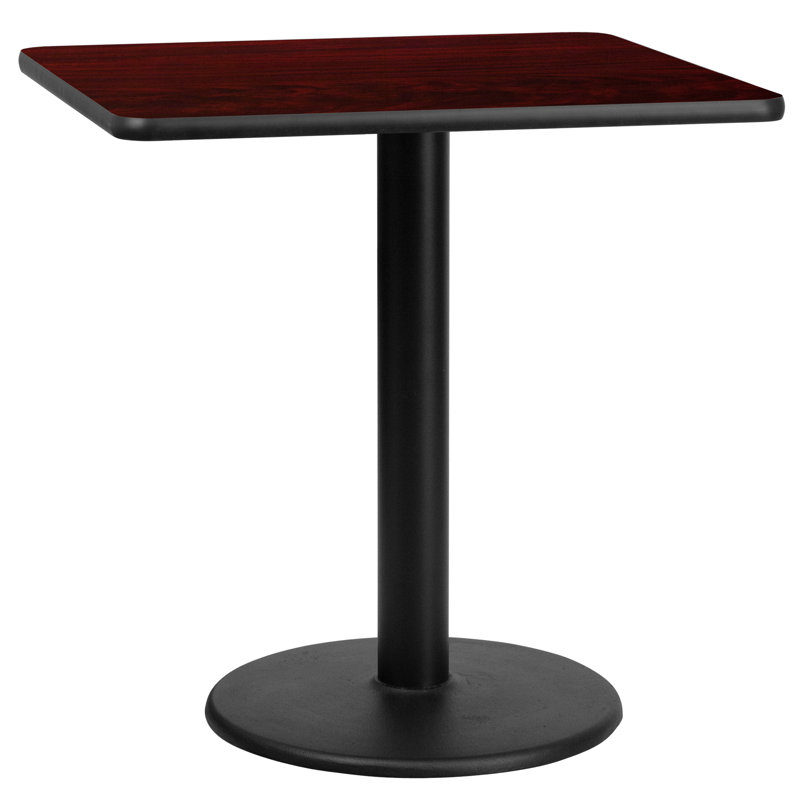 Plateau de table stratifié carré Jack avec base à hauteur de table, H 31,12 po x l 30 po x P 30 po, Acajou