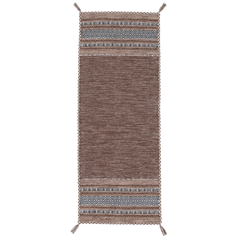 Azizi Striped Hand Woven Cotton Brown Rug, Runner 80 x 400cm