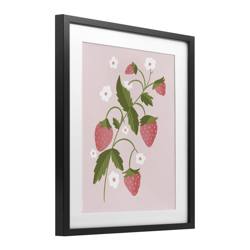 «Pastel Strawberries Branch», reproduction sous verre encadrée, design par Paige Sredenschek, H 16 po x l 13 po