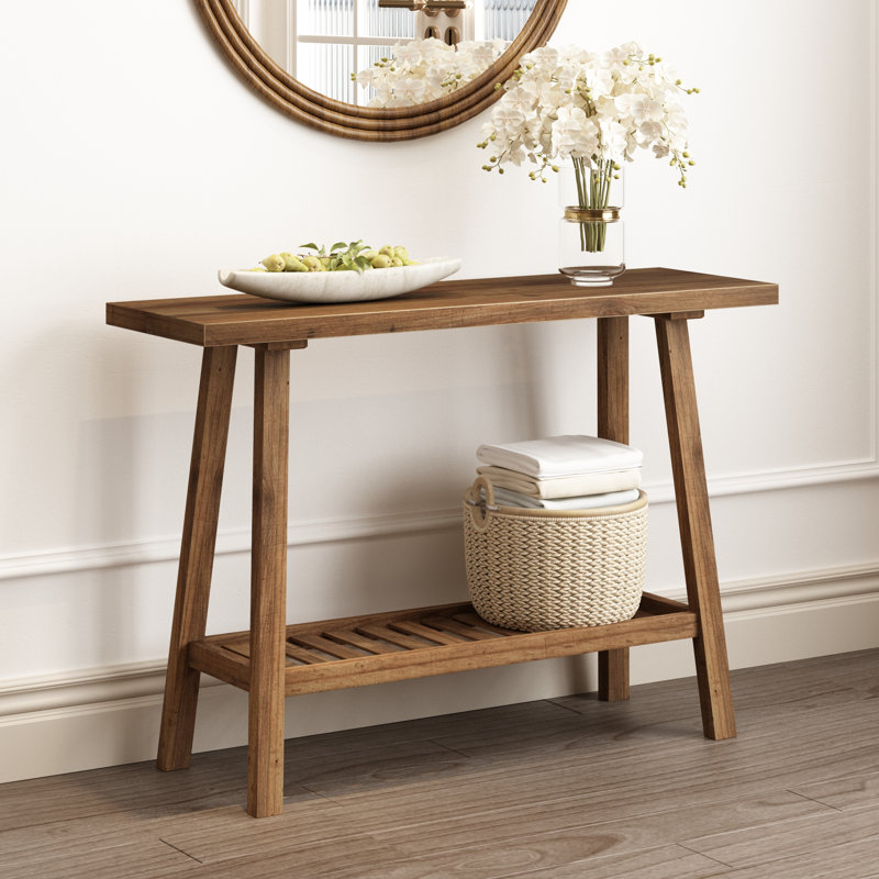 Console en bois massif récupéré avec tablette, H 30 po x l 43,3 po x P 11,8 po 