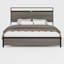 Base de lit en bois avec tête de lit à DEL et 2 ports USB, pas de bruit, matelas à ressorts requis et outils d'assemblage simples, grand espace de rangement sous le lit-2098849105