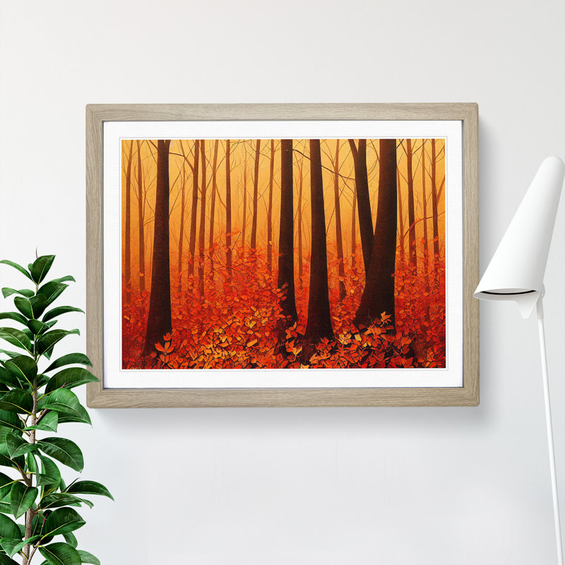 Expressive Autumn Forest - Single Picture Frame Painting, 46cm H x 64cm W x 2cm D, Oak