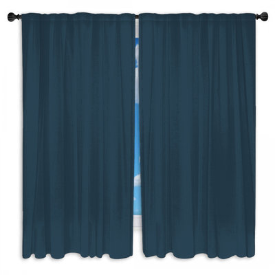 Rideaux de fenêtre unis à fond bleu uni et voilage uni - 2 panneaux