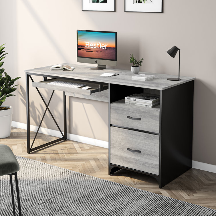 Labelle 55" W Writing Study Computer Table Workstation with Keyboard Tray