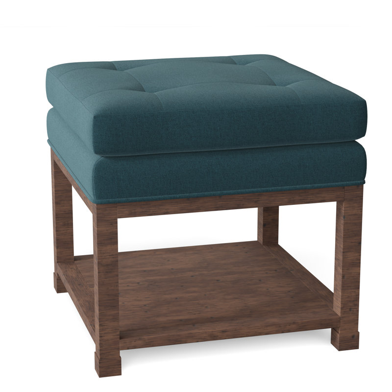 Libby Langdon 20.5" Wide Tufted Square Standard Ottoman with Storage, 8789 Turquoise 100% Polyester, Walnut
