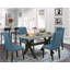 L'ensemble de table de salle à manger 5 pièces pour 4 personnes comprend une table de cuisine rectangulaire avec pieds en X et 4 chaises rembourrées en tissu de lin bleu, noir brossé-1731266240-1647215909-1647215963