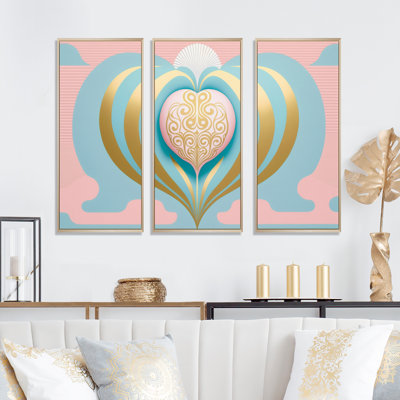 «Contemporary Pastel Radiating Pink Heart I», reproduction sur toile tendue 3 pièces