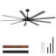  Ventilateur de plafond CC 72 po / 84 po Nachelle avec lumière DEL, 9 pales réversibles, télécommande et plusieurs tiges incluses, grand ventilateur intérieur / extérieur pour le salon, patio, grande pièce - noir mat-1798234797