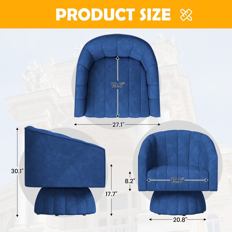 Fauteuil pivotant rembourré surdimensionné, Polyester bleu