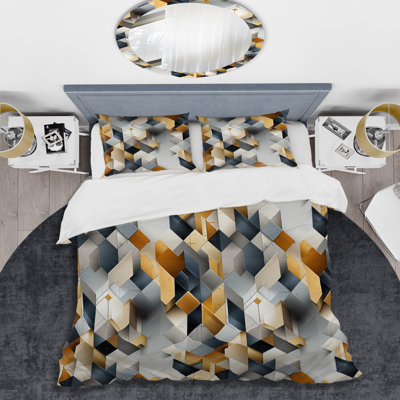 Ensemble de housse de couette géométrique Grey Hexagons Dreams III