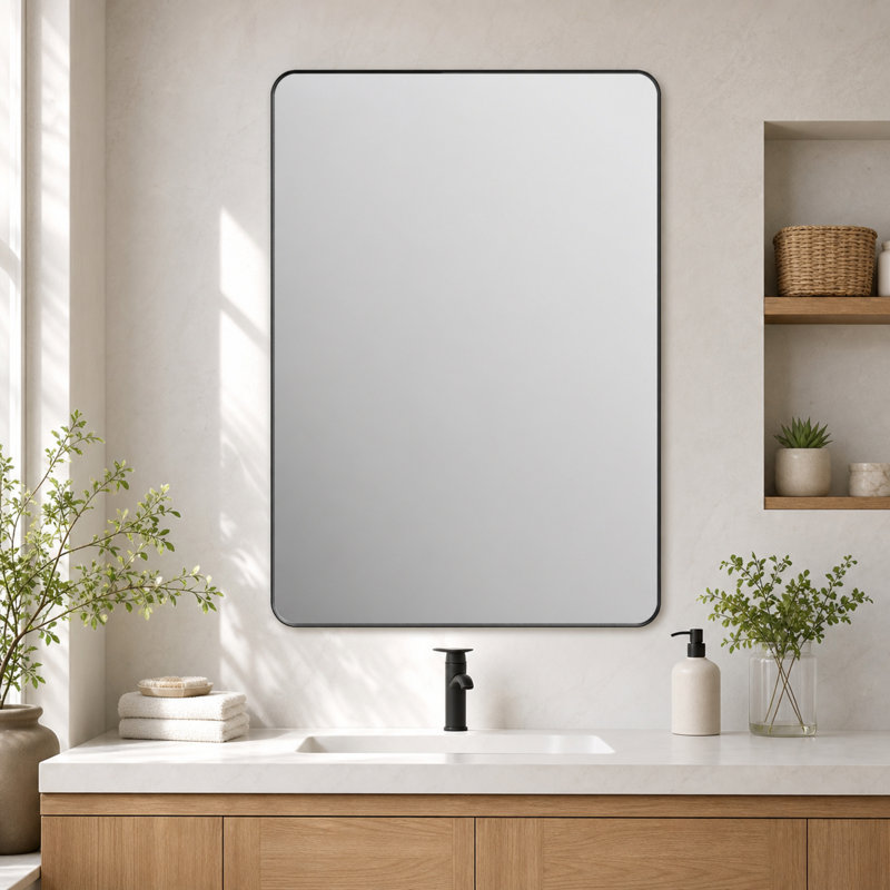 Miroir de meuble-lavabo noir 30 po x 36 po, miroir de coin mural en métal, 30 po x 36 po