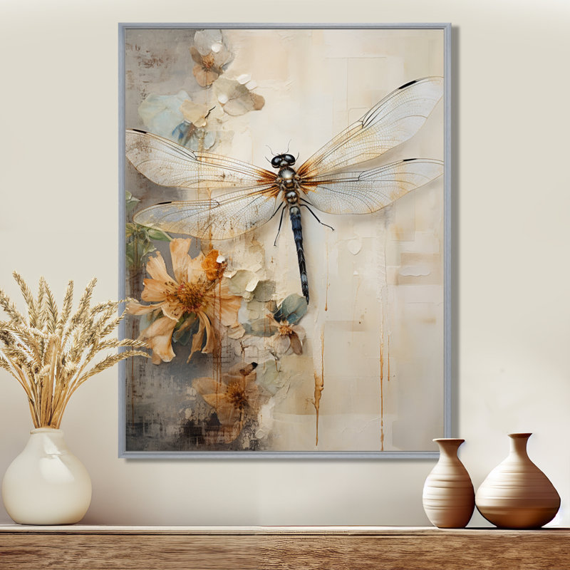 «Dragonfly Delight II», reproduction sur toile, Reproduction avec cadre flottant, H 44 po x l 34 po, Argent argent