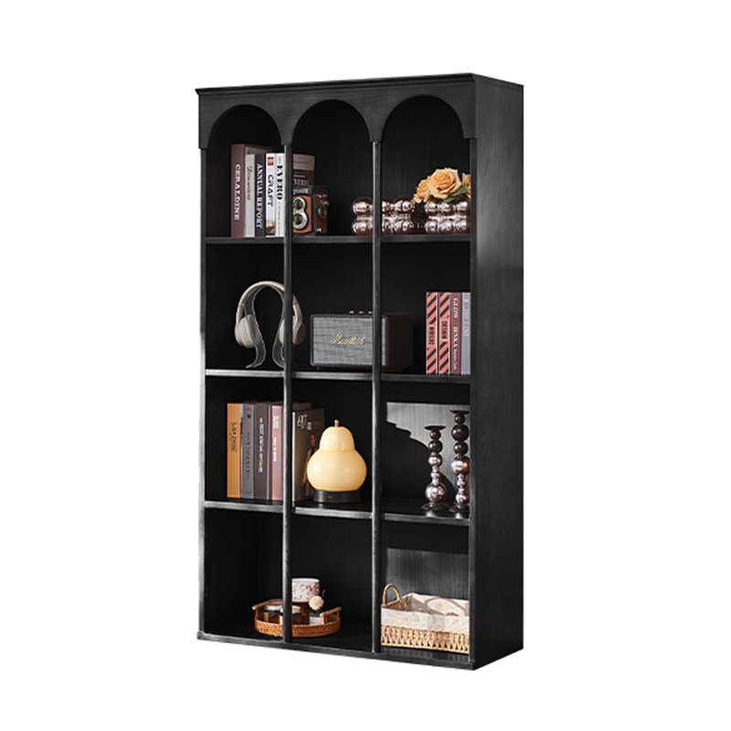 French-Style Vintage White Waxwood Storage Floor Cabinet, Black